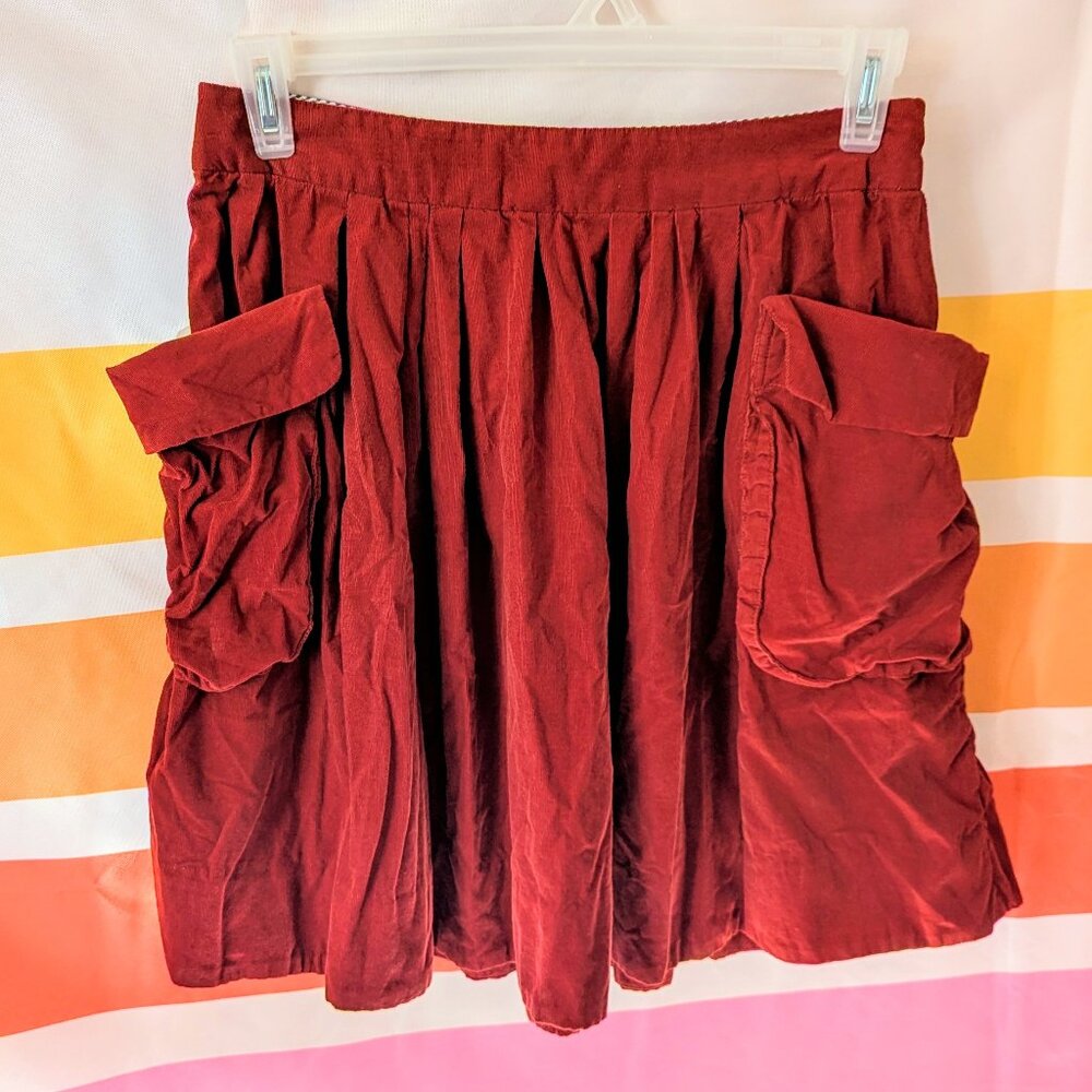 Anthropologie Maeve Rust Red Effortless Courdory Skirt Pockets Autumn Holiday 8